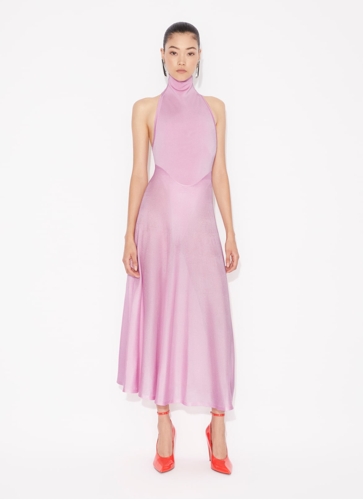 SHINY FLARED DRESS ALAÏA PINK SHINY FLARED DRESS
